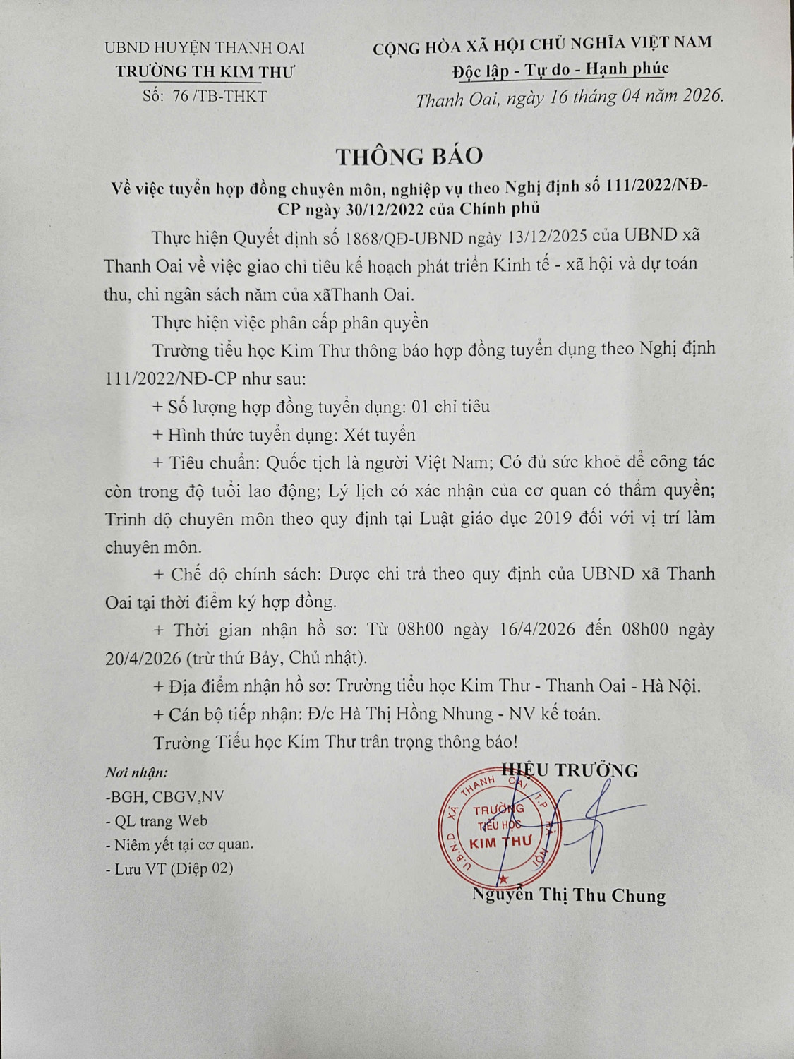 TB tuyển LĐHĐ 111